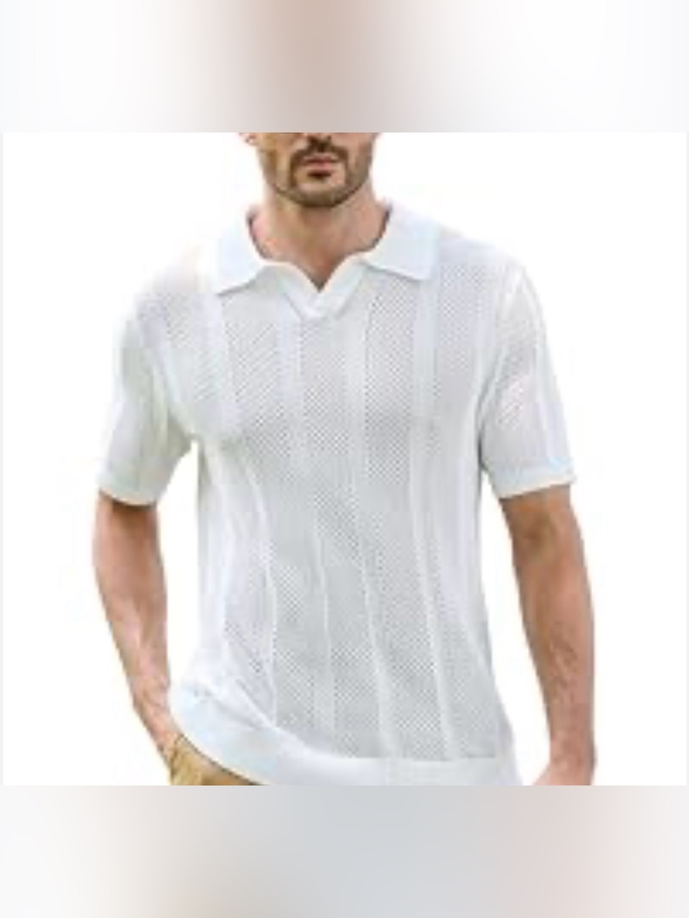 KALLSPIN Men's Pure Cotton Knit Polo Shirt Hollow Out Short Sleeve